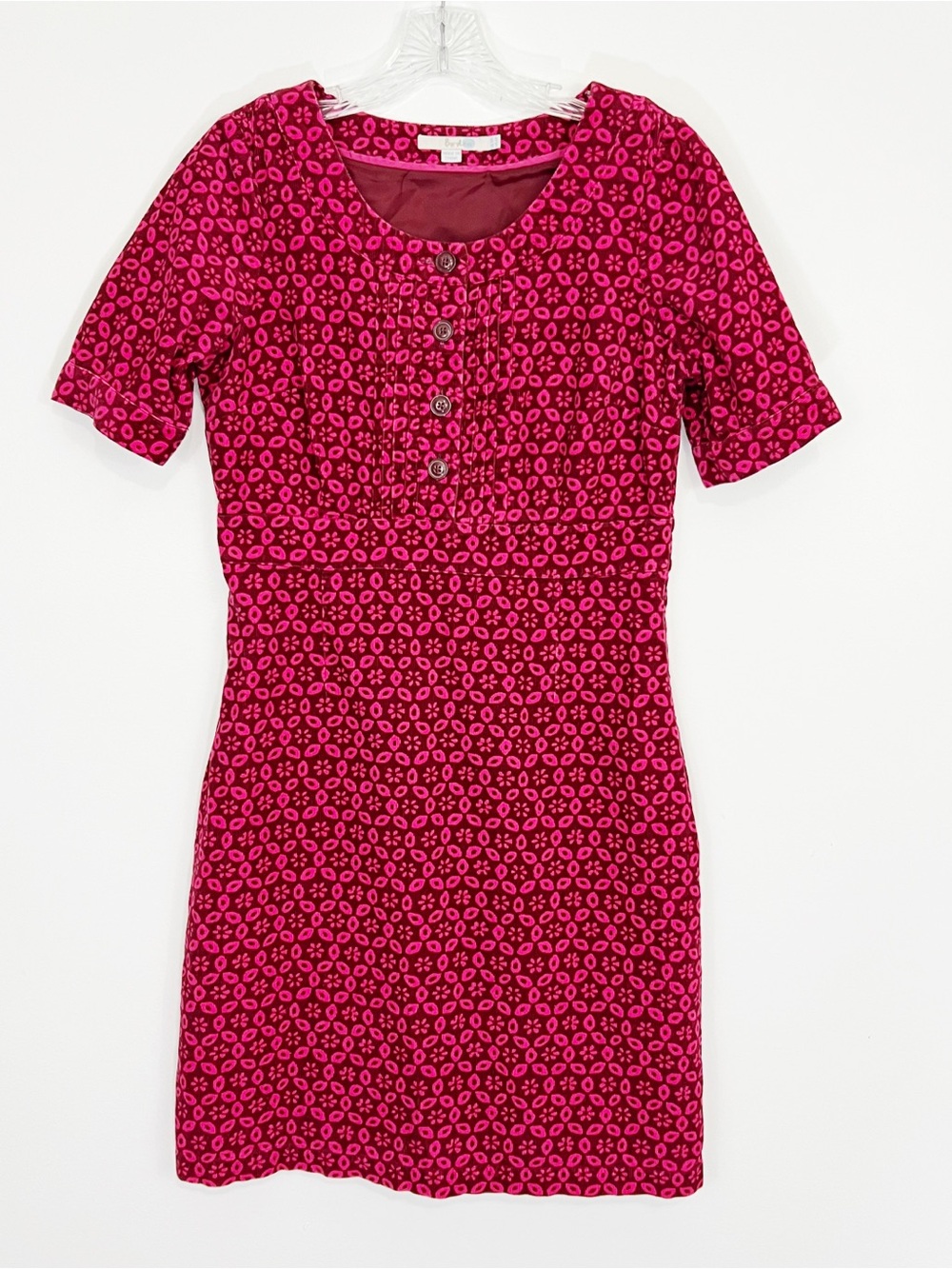 Boden Westbourne Retro Corduroy Floral Dress Size 6 Burgundy Pink